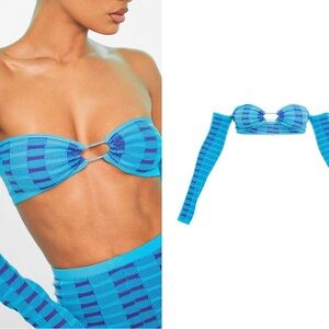 Prettylittlething Turquoise Two Tone Square Knit Halterneck Top - Large …